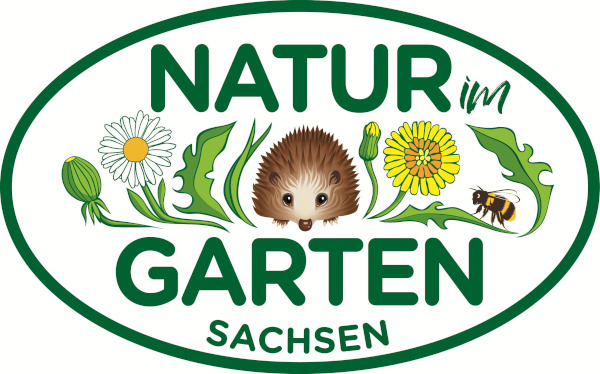 Logo des Vereins Natur-im Garten Sachsen e. v. mit dem Igel als Wappentier